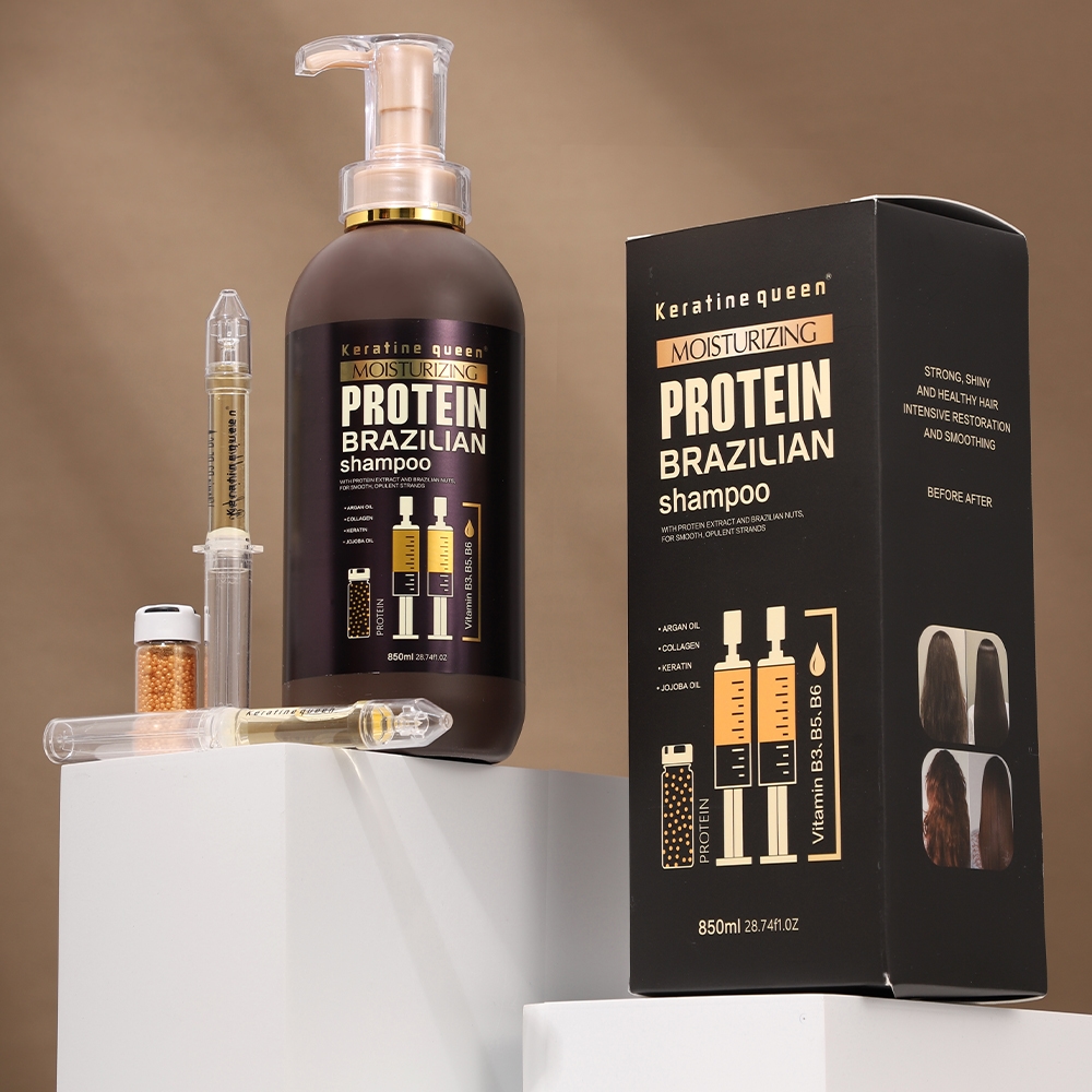 Keratine Queen Brazilian Protein Smoothing Shampoo with keratin, argan oil and collagen, moisturizing formula for frizzy chemically treated hair