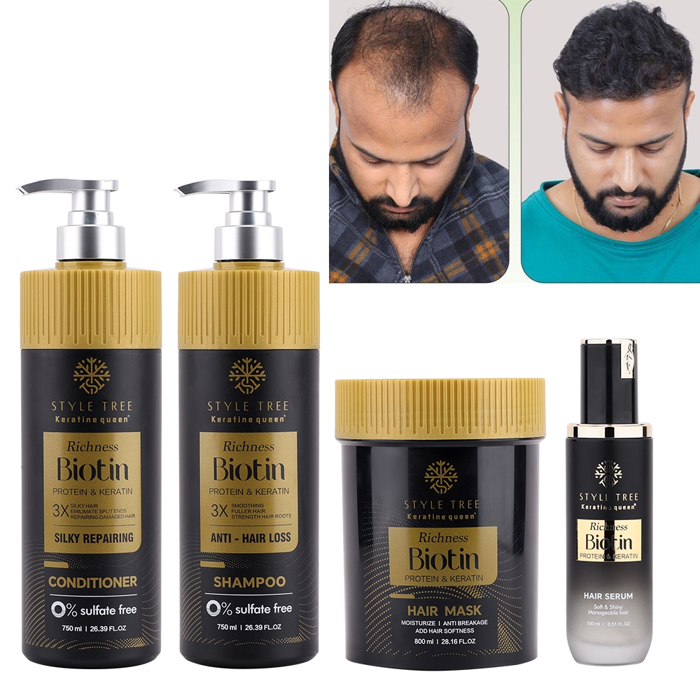 Style Tree Biotin & Keratin Anti-Hair Loss Shampoo Set, sulfate-free hair care products with shampoo, conditioner, hair mask and serum for repair and strengthening