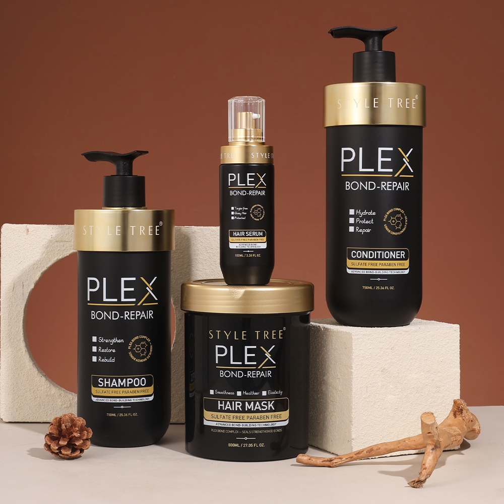 Style Tree Plex Bond-Repair hair care set with shampoo, conditioner, mask and serum, advanced bond-building technology for chemically treated damaged hair
